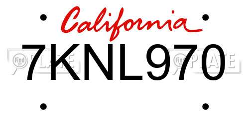 7KNL970 California License Plate