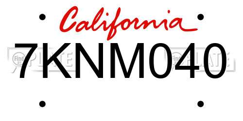 7KNM040 California License Plate