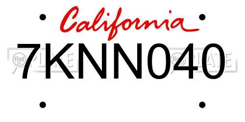 7KNN040 California License Plate