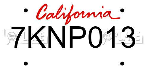7KNP013 California License Plate