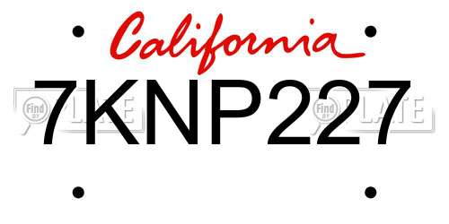 7KNP227 California License Plate