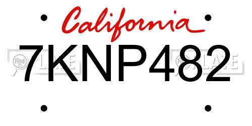 7KNP482 California License Plate