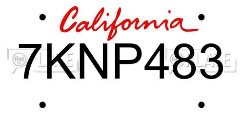 7KNP483 California License Plate