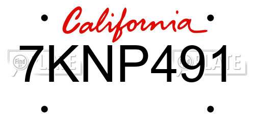 7KNP491 California License Plate