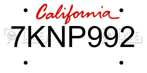 7KNP992 California License Plate