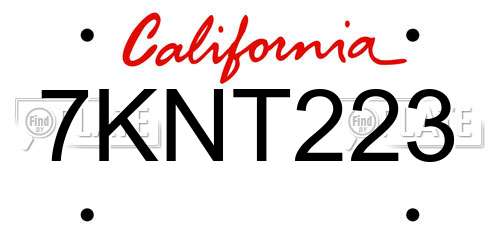 7KNT223 California License Plate