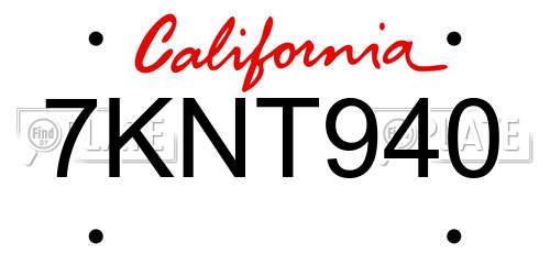7KNT940 California License Plate
