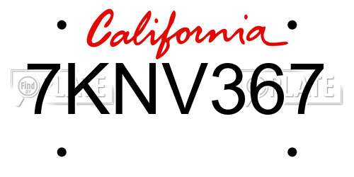 7KNV367 California License Plate