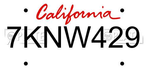 7KNW429 California License Plate