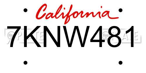 7KNW481 California License Plate