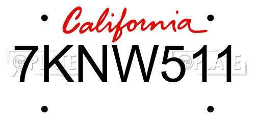 7KNW511 California License Plate