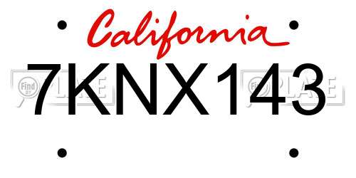 7KNX143 California License Plate