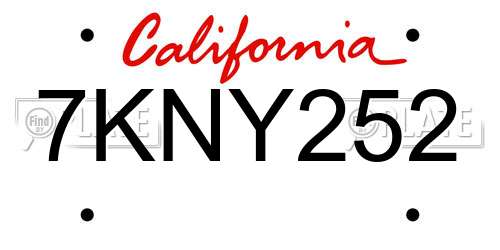 7KNY252 California License Plate