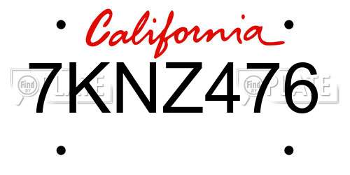 7KNZ476 California License Plate