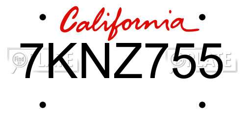 7KNZ755 California License Plate