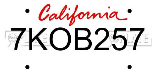 7KOB257 California License Plate