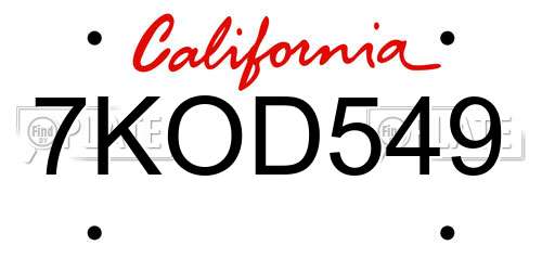7KOD549 California License Plate