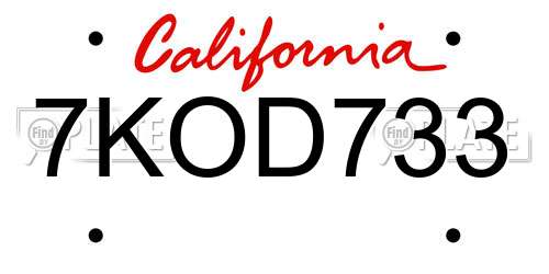 7KOD733 California License Plate