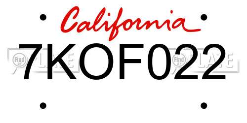 7KOF022 California License Plate
