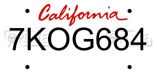 7KOG684 California License Plate