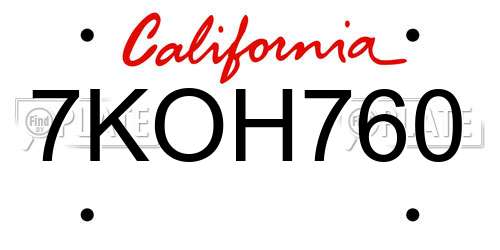 7KOH760 California License Plate