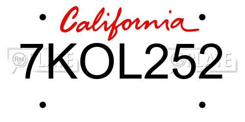 7KOL252 California License Plate