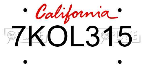 7KOL315 California License Plate