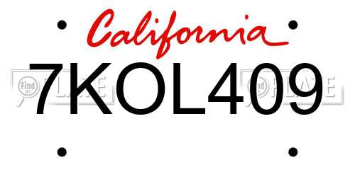 7KOL409 California License Plate