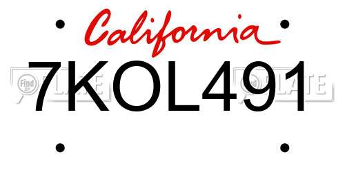7KOL491 California License Plate