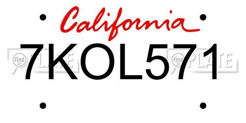 7KOL571 California License Plate