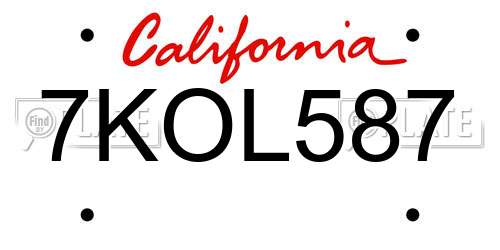 7KOL587 California License Plate