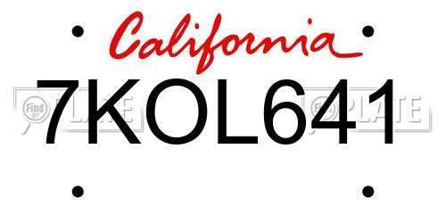 7KOL641 California License Plate