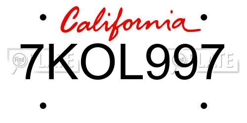 7KOL997 California License Plate