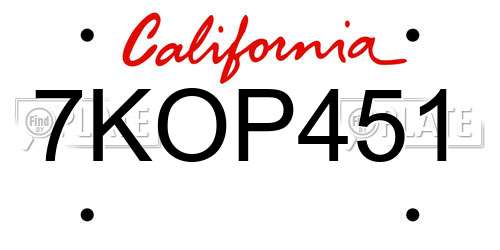 7KOP451 California License Plate