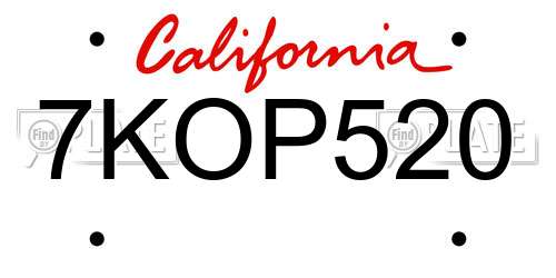 7KOP520 California License Plate