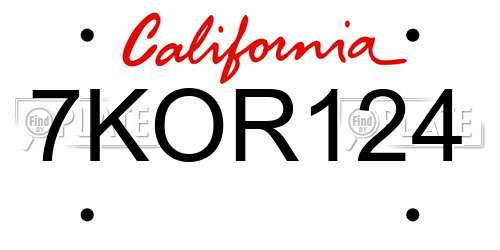 7KOR124 California License Plate