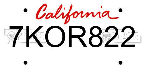 7KOR822 California License Plate