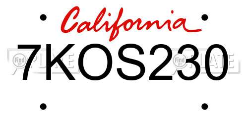 7KOS230 California License Plate