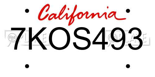 7KOS493 California License Plate