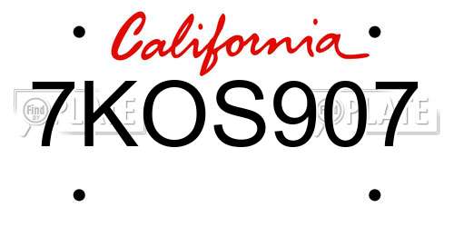 7KOS907 California License Plate
