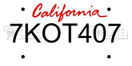 7KOT407 California License Plate