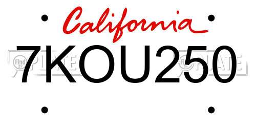 7KOU250 California License Plate