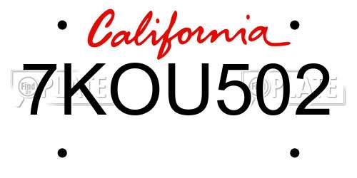 7KOU502 California License Plate