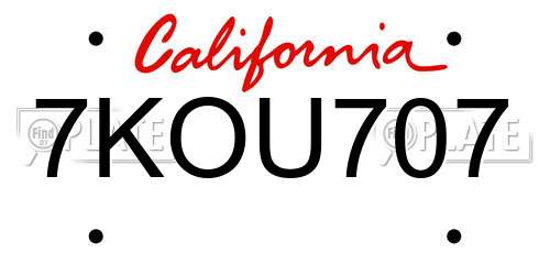 7KOU707 California License Plate