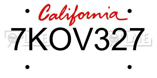 7KOV327 California License Plate
