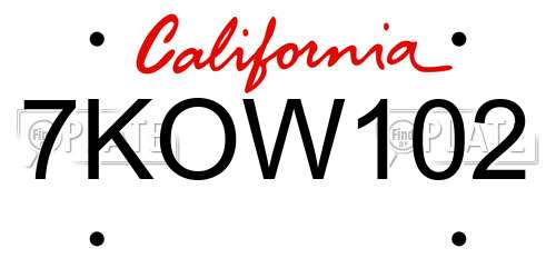 7KOW102 California License Plate