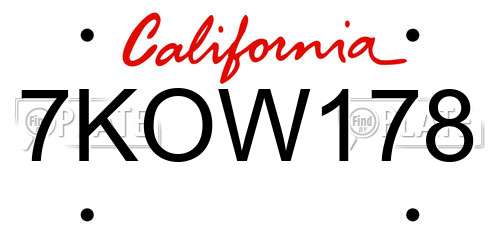 7KOW178 California License Plate