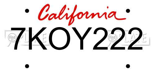 7KOY222 California License Plate