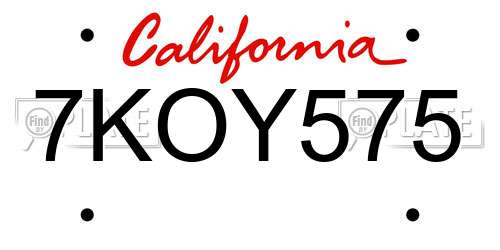 7KOY575 California License Plate