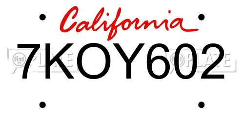 7KOY602 California License Plate